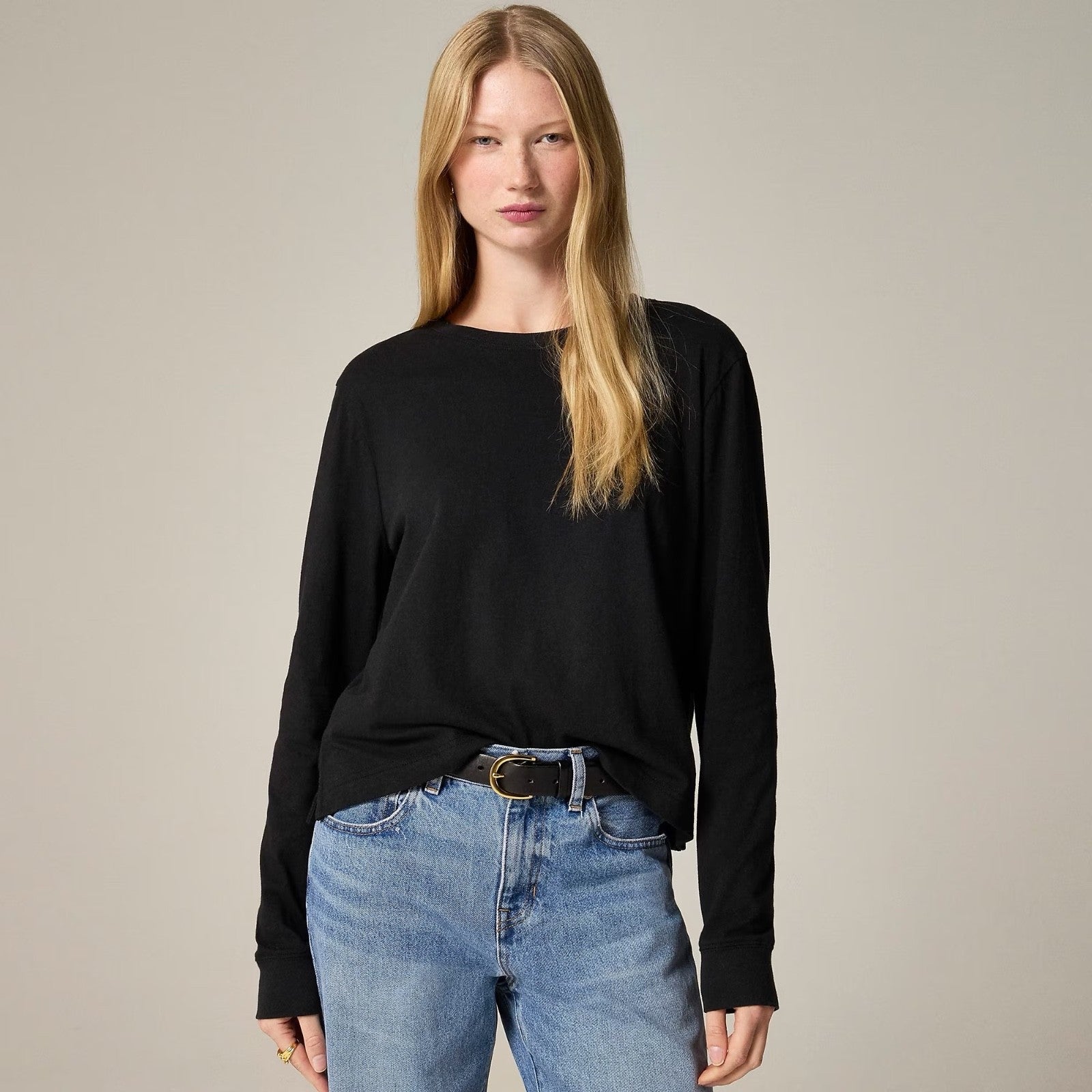 NWT!! J. CREW Vintage Jersey Long Sleeve T-Shirt Top Shirt Tee Solid Black XXS