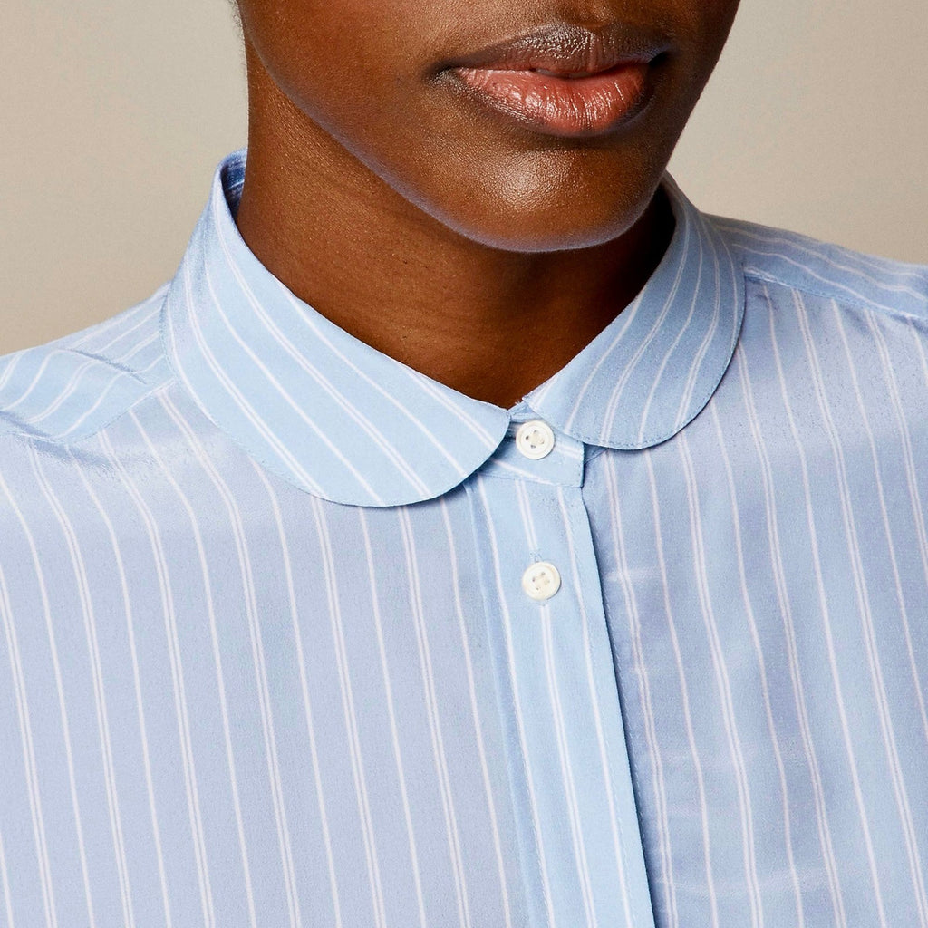 NWT!! J. CREW Jules Club Collar Shirt Striped Crepe De Chine Blue Stripe Size 00