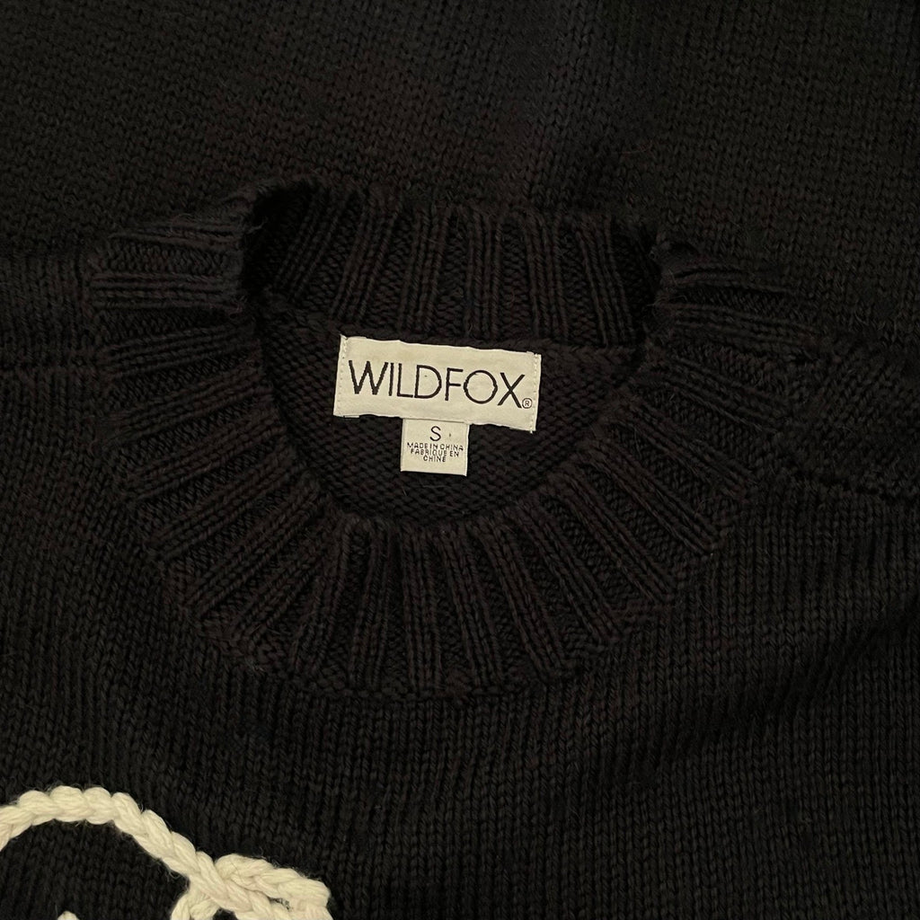 WILDFOX Couture Dinner Party Ciao Bella Black White Embroidered Sweater Small