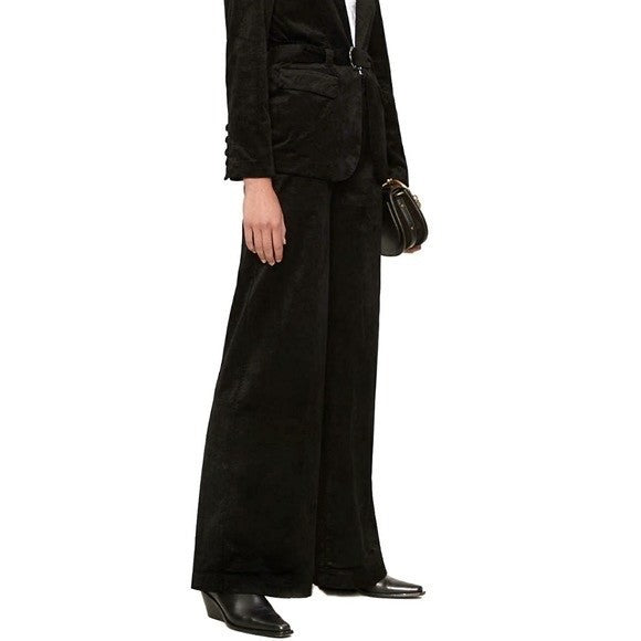 PAIGE Tinesha Corduroy Wide Leg High Rise Pants Solid Black Stretch Size 10