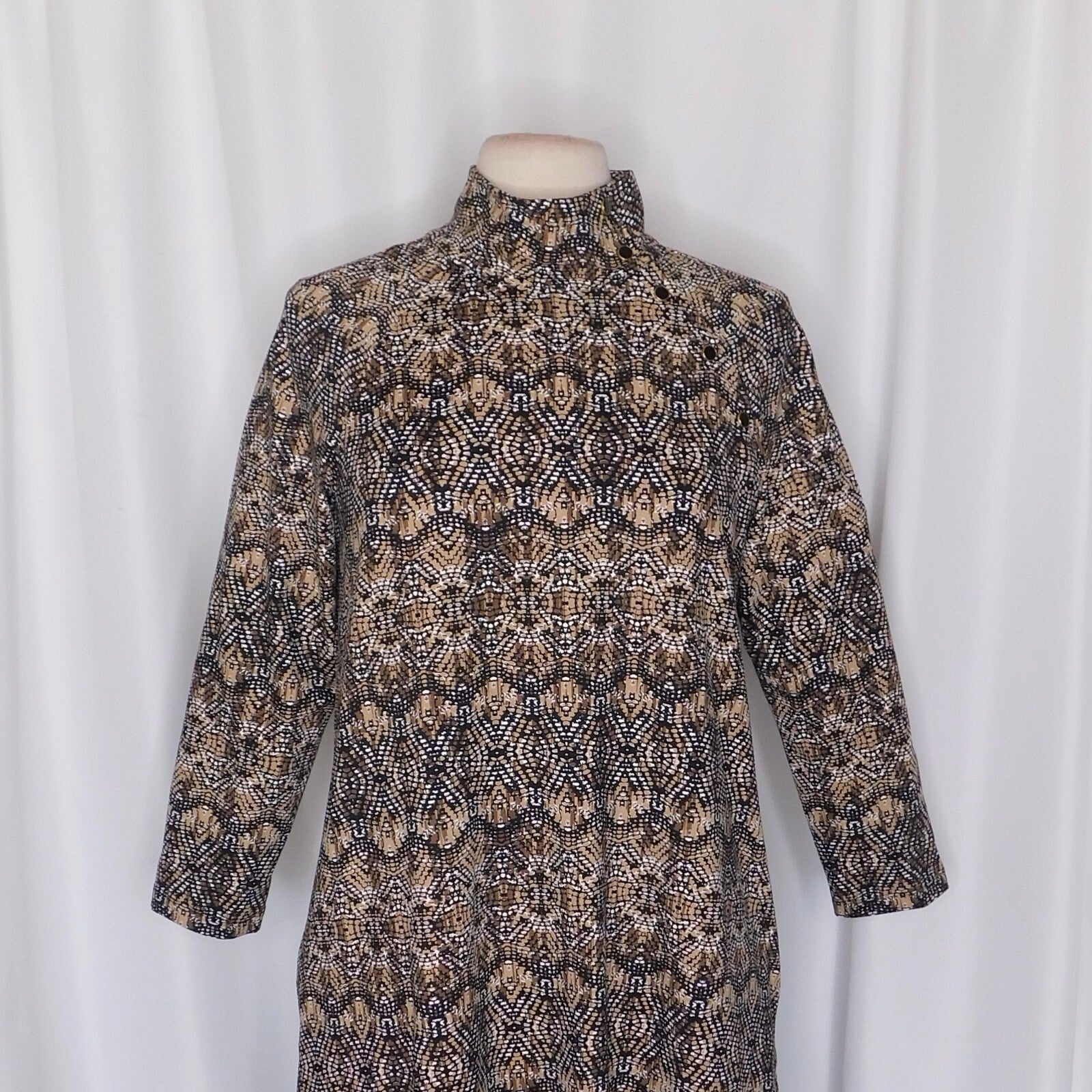 J. MCLAUGHLIN Christabel Catalina Cloth Shift Dress Brown Print Knit ~ Medium