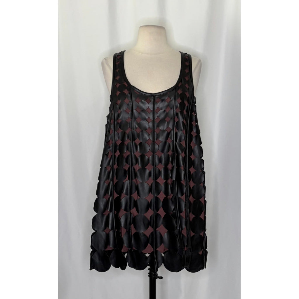 Anthropologie MAEVE Faux Leather Sleeveless Swing Dress Black Circles Mini Small