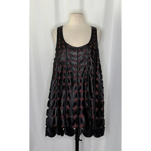Anthropologie MAEVE Faux Leather Sleeveless Swing Dress Black Circles Mini Small