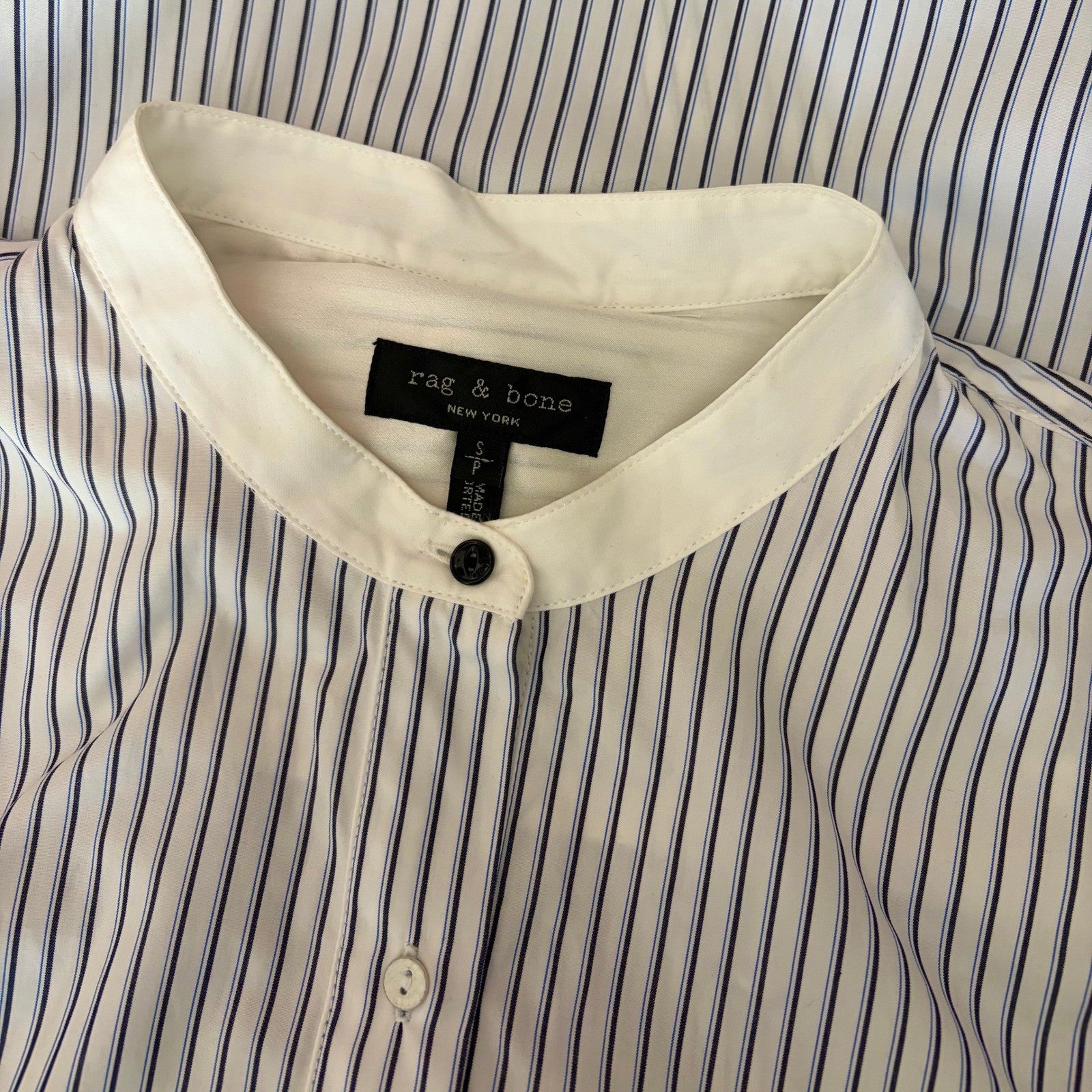 RAG & BONE Dylan Silk Tie Sleeve Striped Blouse Blue White Popover Poplin Small