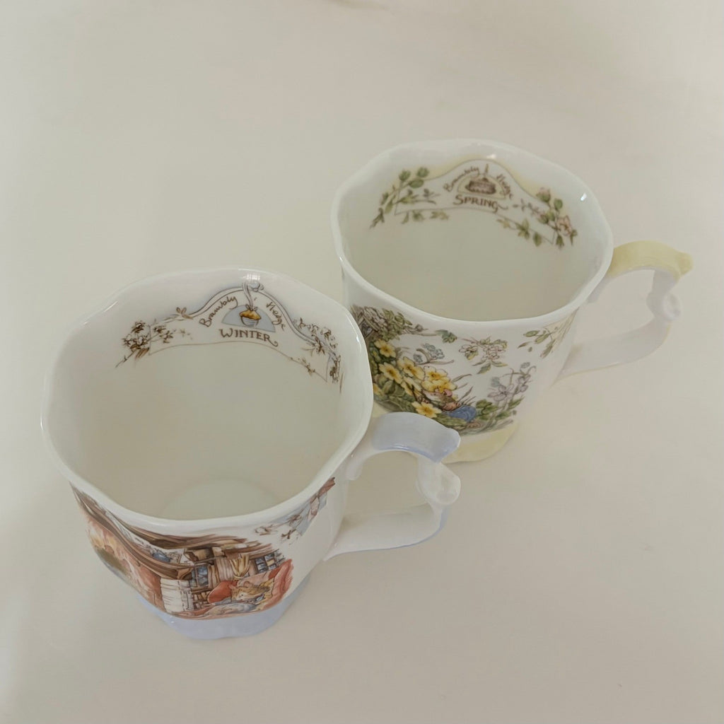 Set 2 Vintage ROYAL DOULTON Brambly Hedge Winter Spring Beaker Tea Cups 1983