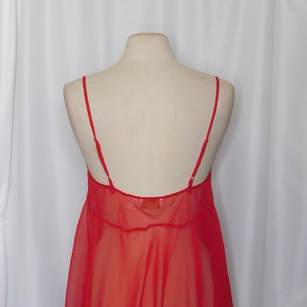 Vintage VICTORIA'S SECRET Gold Label Red Lace Chemise Gown Babydoll Medium