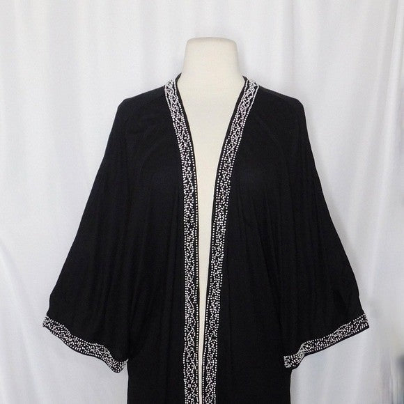 Anthropologie LEIFNOTES Twirled Trim Beaded Kimono Cardigan Sweater Black Small