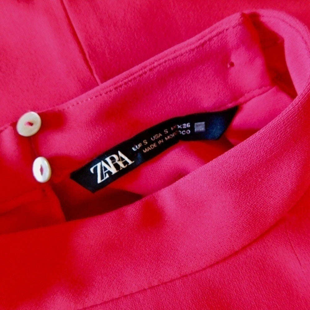 ZARA Mock Neck Mini Dress Gold Buttons Solid Pink Retro Knit Valentine Small