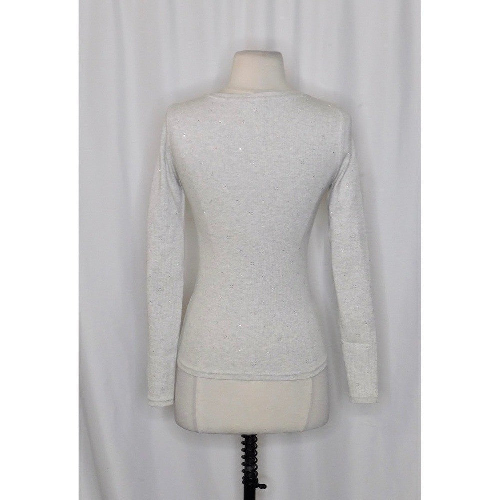 J. CREW Vintage Rib Long Sleeve T-Shirt Embellished Heathered Dove XXS XX-Small