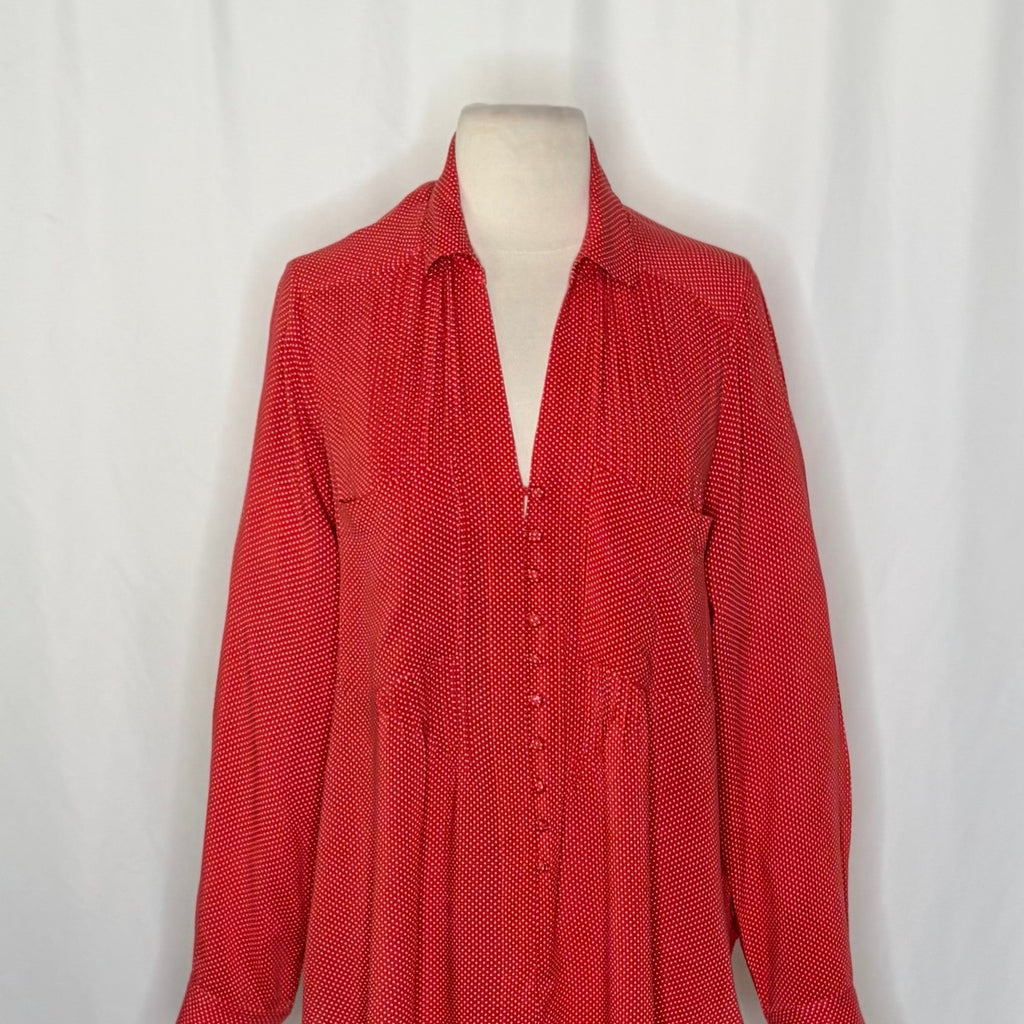 Anthropologie MAEVE Matilda Buttondown Tie Waist Red Polka Dot Swiss Dot Large