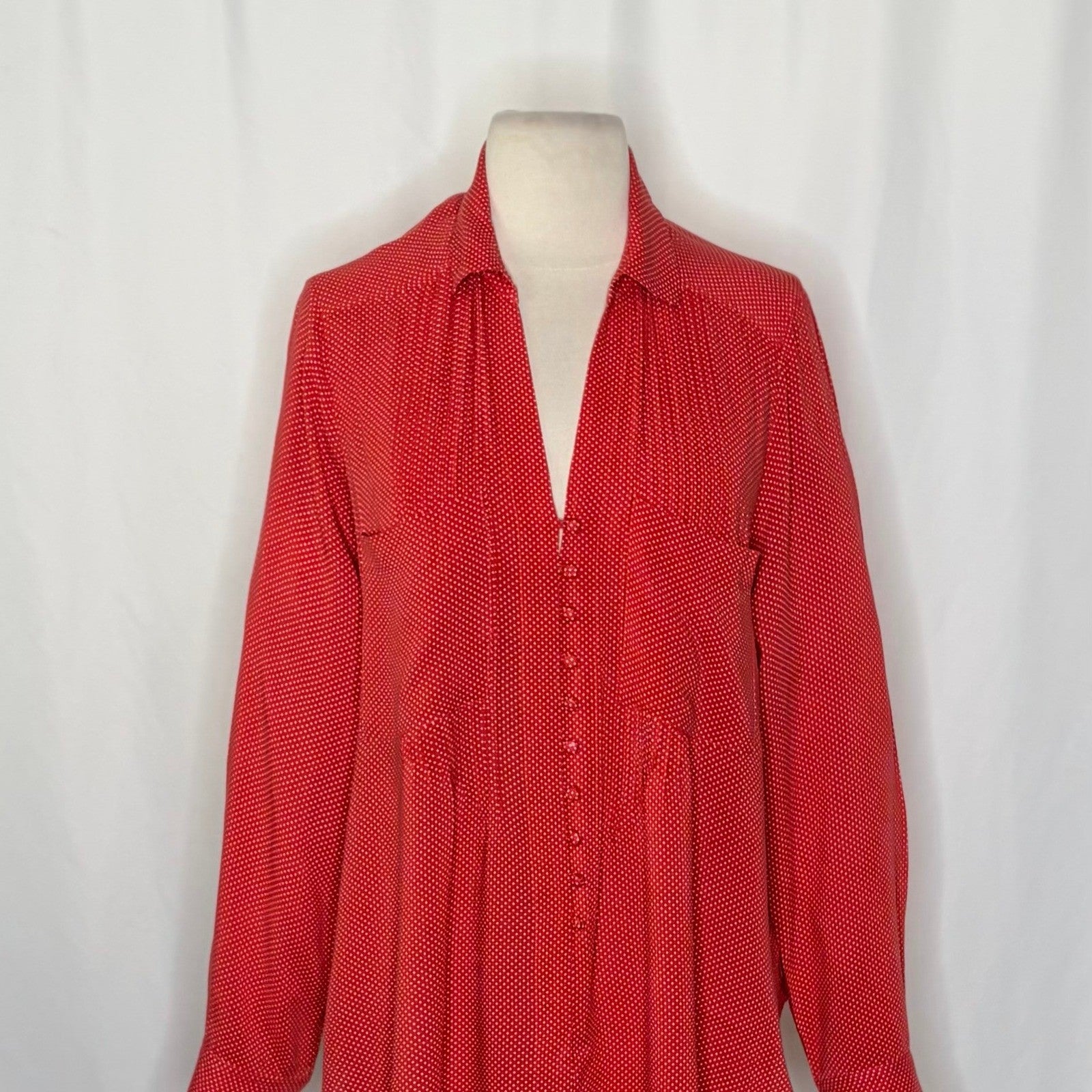 Anthropologie MAEVE Matilda Buttondown Tie Waist Red Polka Dot Swiss Dot Large