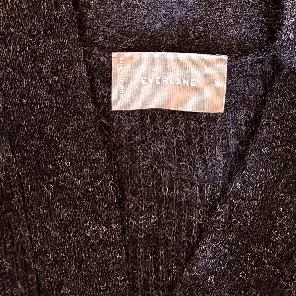 EVERLANE The Oversized Alpaca Cardigan Heathered Black Merino Wool Pockets Small