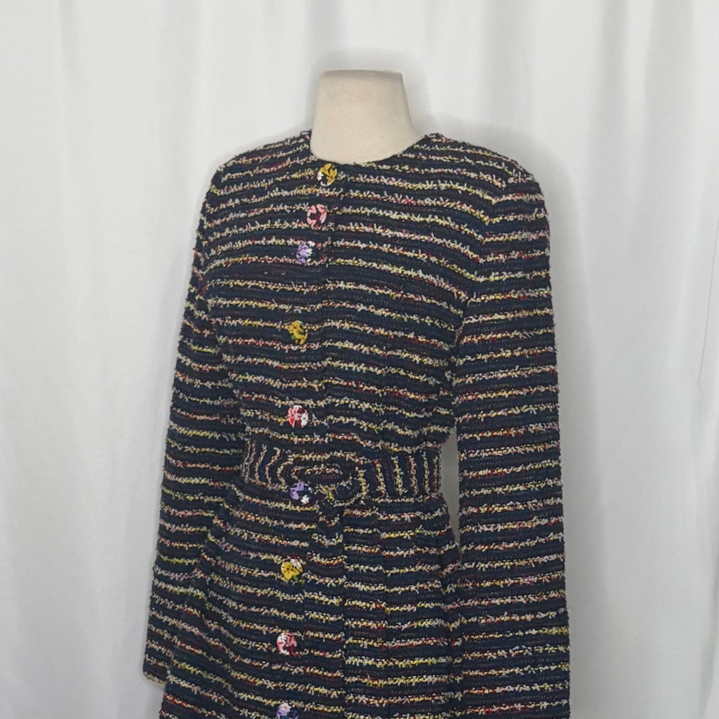 CABI Headline Topper Colorful Tweed Floral Belted Coat Preppy Style 5660 Size 2