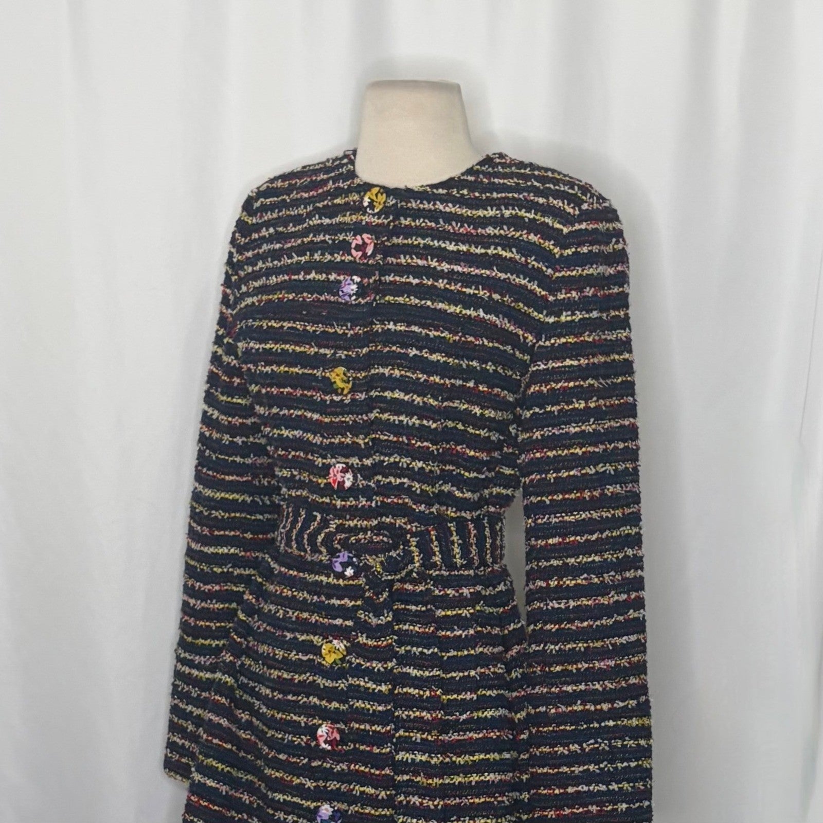 CABI Headline Topper Colorful Tweed Floral Belted Coat Preppy Style 5660 Size 2