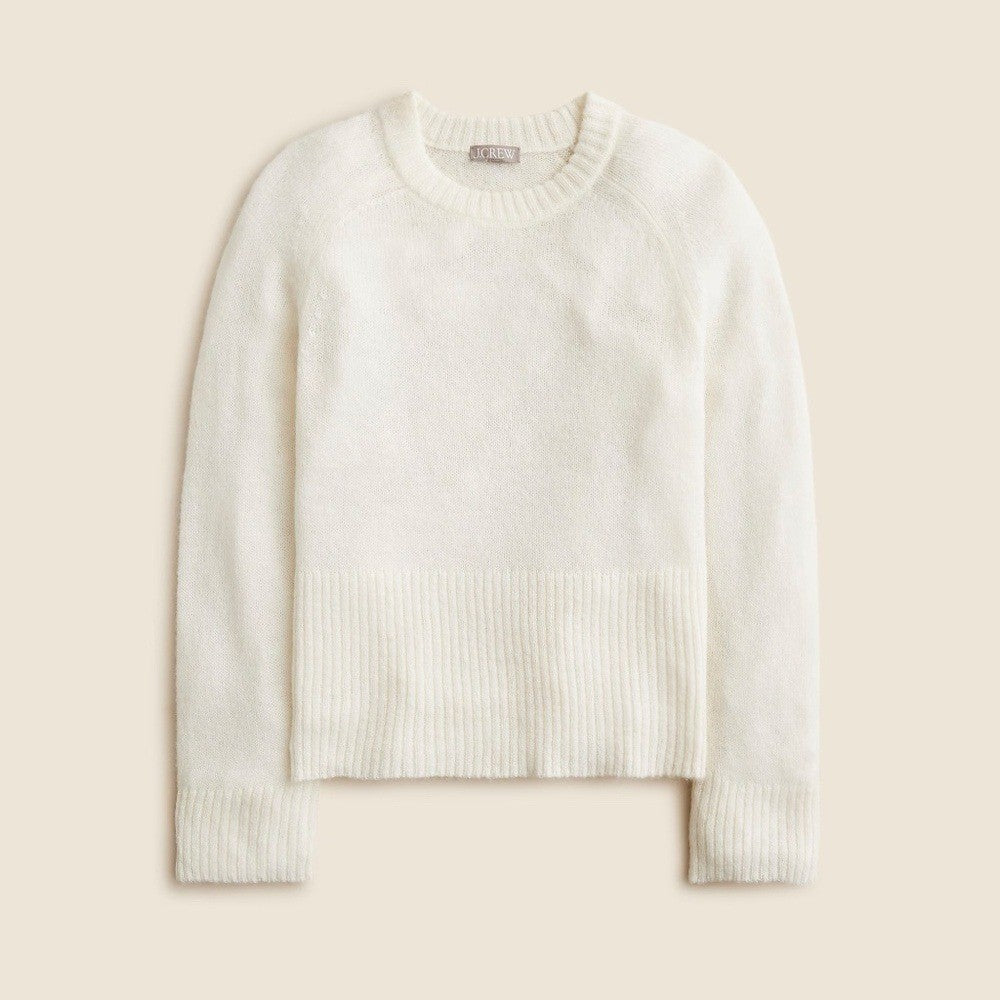 NWT!! J. CREW High Rib Pullover Sweater Wool Alpaca Solid Ivory Minimalist XXS