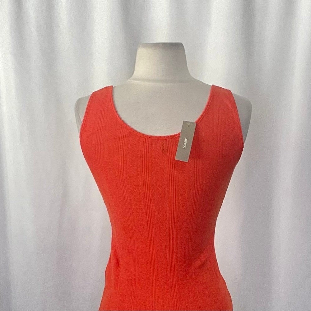 NWT!! J. CREW Pointelle Tank Top Scoop Neck Solid Orange Aperitif Red XX-Small