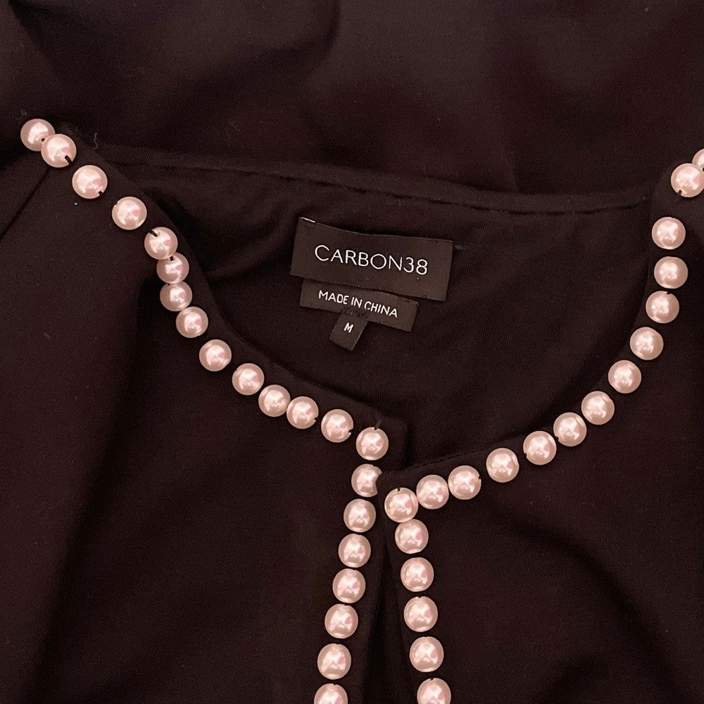CARBON38 Pearl Cardigan Sweater Black Embellished Preppy Knitwear Sporty Medium