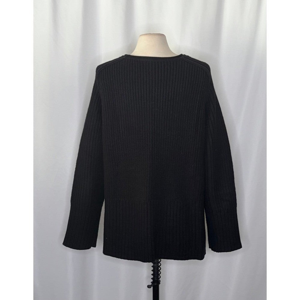 ZARA Wool Blend Solid Black Shaker Knit Pullover Sweater Minimalist Medium