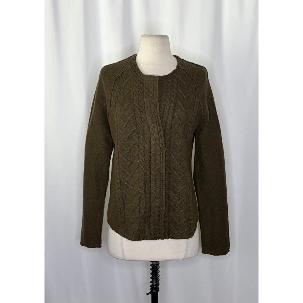 Anthropologie KNITTED & KNOTTED Green Wool Zippered Cable Knit Cardigan Medium