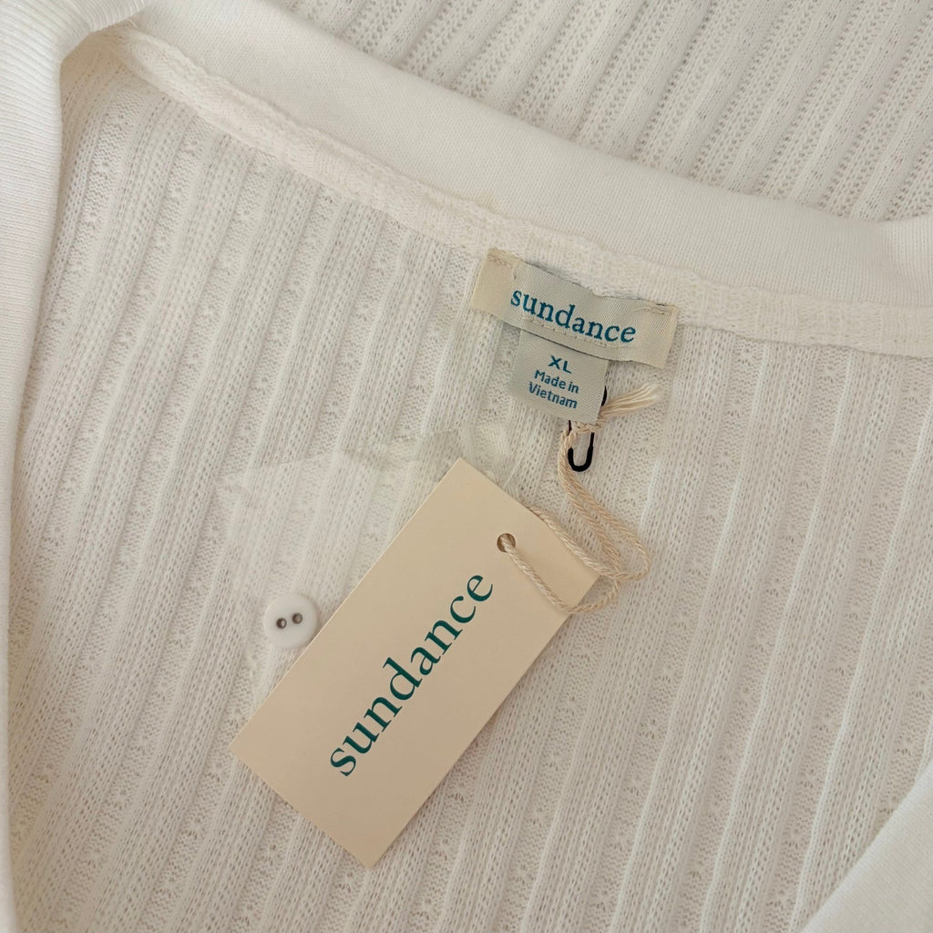 NWT!! SUNDANCE White Ribbed Knit Henley Top Shirt Scoop Neck Knit Solid X-Large