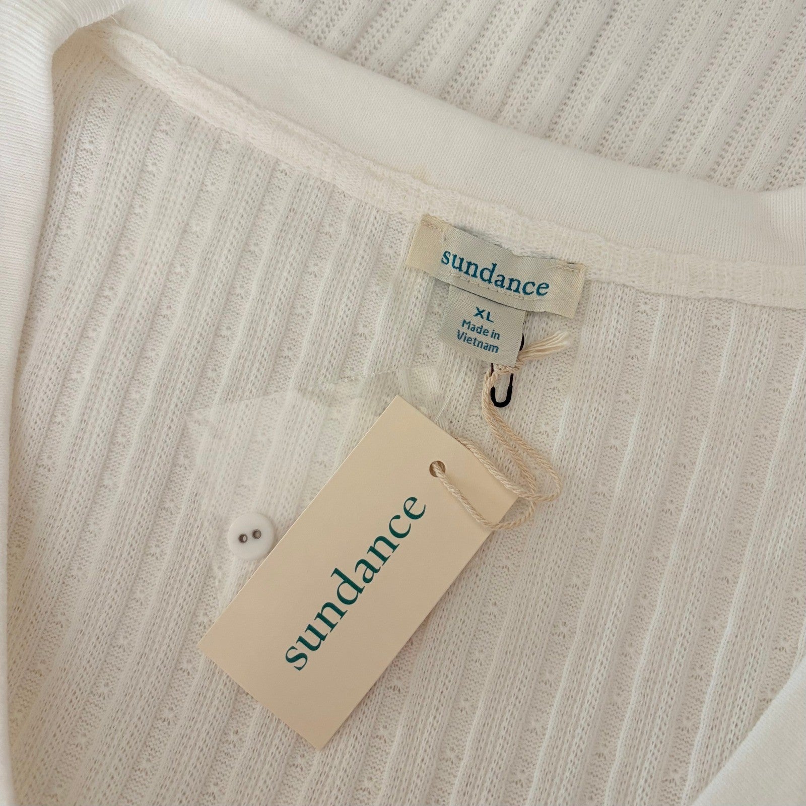 NWT!! SUNDANCE White Ribbed Knit Henley Top Shirt Scoop Neck Knit Solid X-Large