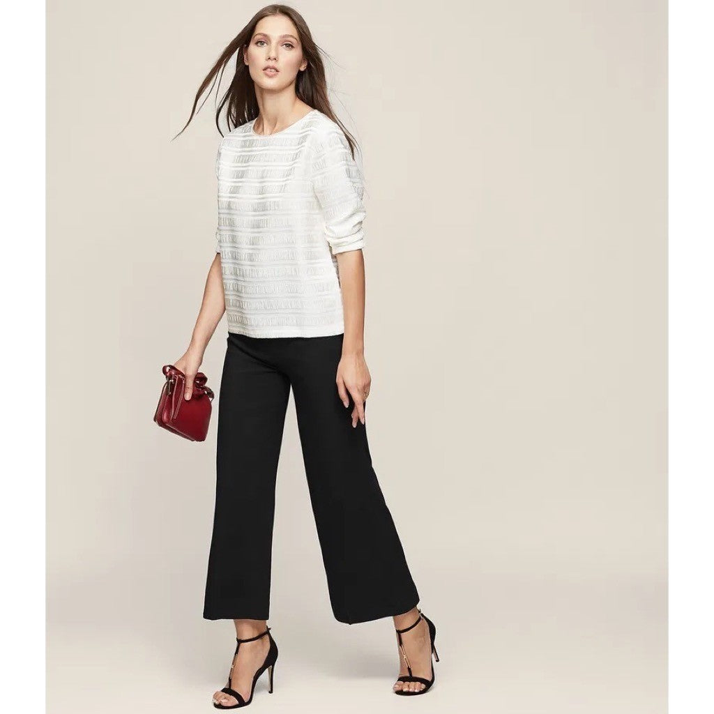 REISS Mandy Pleat-Detail Top Blouse White Solid Pullover Chic Professional Large