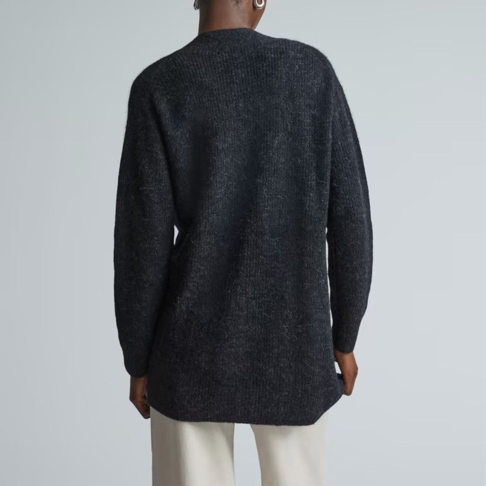 EVERLANE The Oversized Alpaca Cardigan Heathered Black Merino Wool Pockets Small