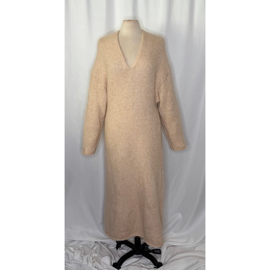 ZARA Alpaca Knit Midi Dress Light Tan Sand Coastal Blogger Favorite Medium