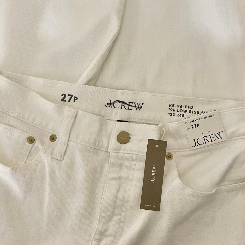 NWT!! J. CREW Lower Rise Full Length Slim Wide Jeans Solid White 27P 27 Petite