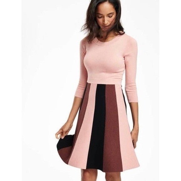 BODEN Rosemary Sparkle Knit Fit N' Flare Dress Pink Chocolate Brown US Size 6