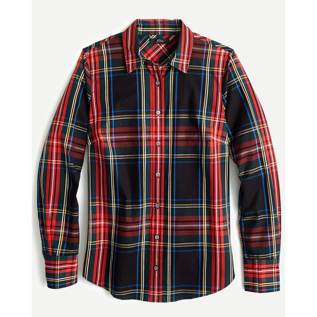 J. CREW Slim Stretch Perfect Shirt Top Black Stewart Tartan Plaid Buttons Size 4