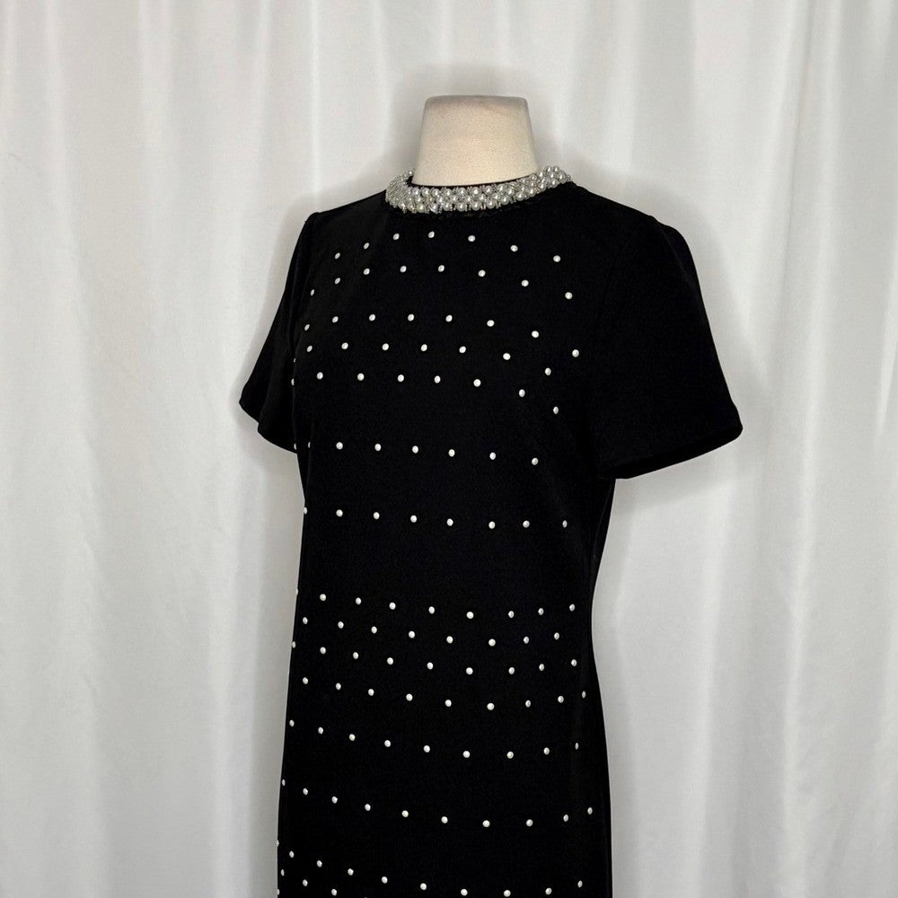 NWT!! MING WANG Heritage Fit Embellished Crepe Sheath Dress Black Pearls X-Small