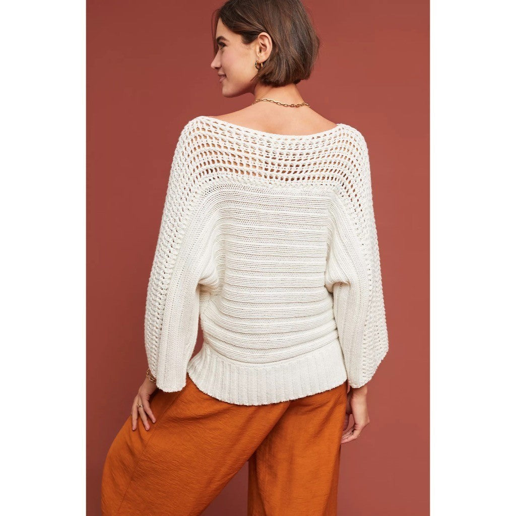 Anthropologie MOTH Chatwin Sweater Bateau Boat Neck Coastal Pullover Knit Large