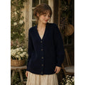 J. CREW Wool Navy Blue Cardigan Sweater Solid Ribbed Knit Preppy Academia Large