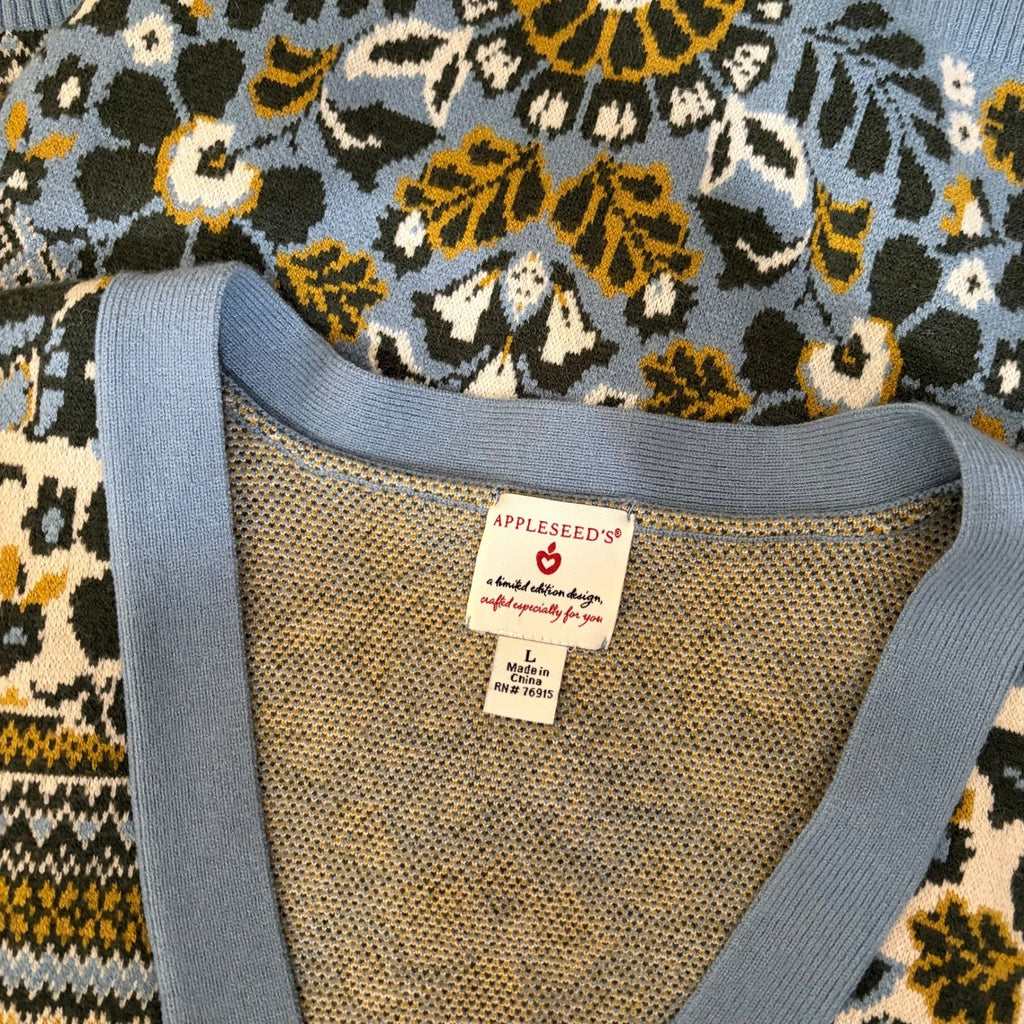 APPLESEED'S Patchwork Cardigan Sweater Floral Fairisle Fair Isle Geometric Large