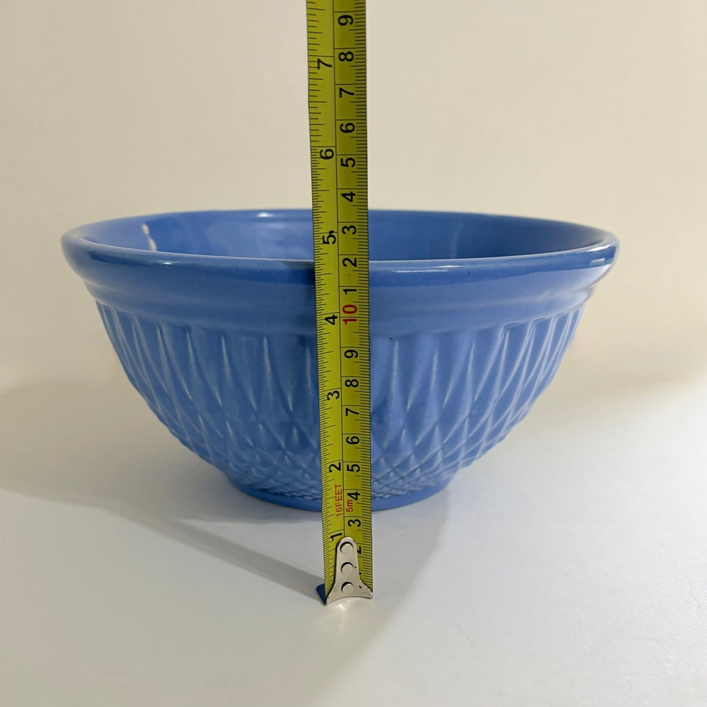 Vintage A.E. HULL Pottery Company Blue Kitchen Bowl Nesting Glossy Diamond