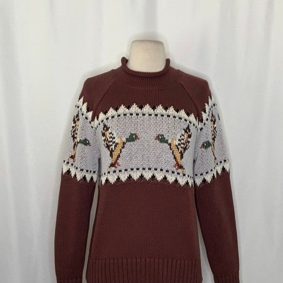 NWT!! L.L. BEAN Signature Currant Mallard Fair Isle Duck Cotton Sweater X-Small
