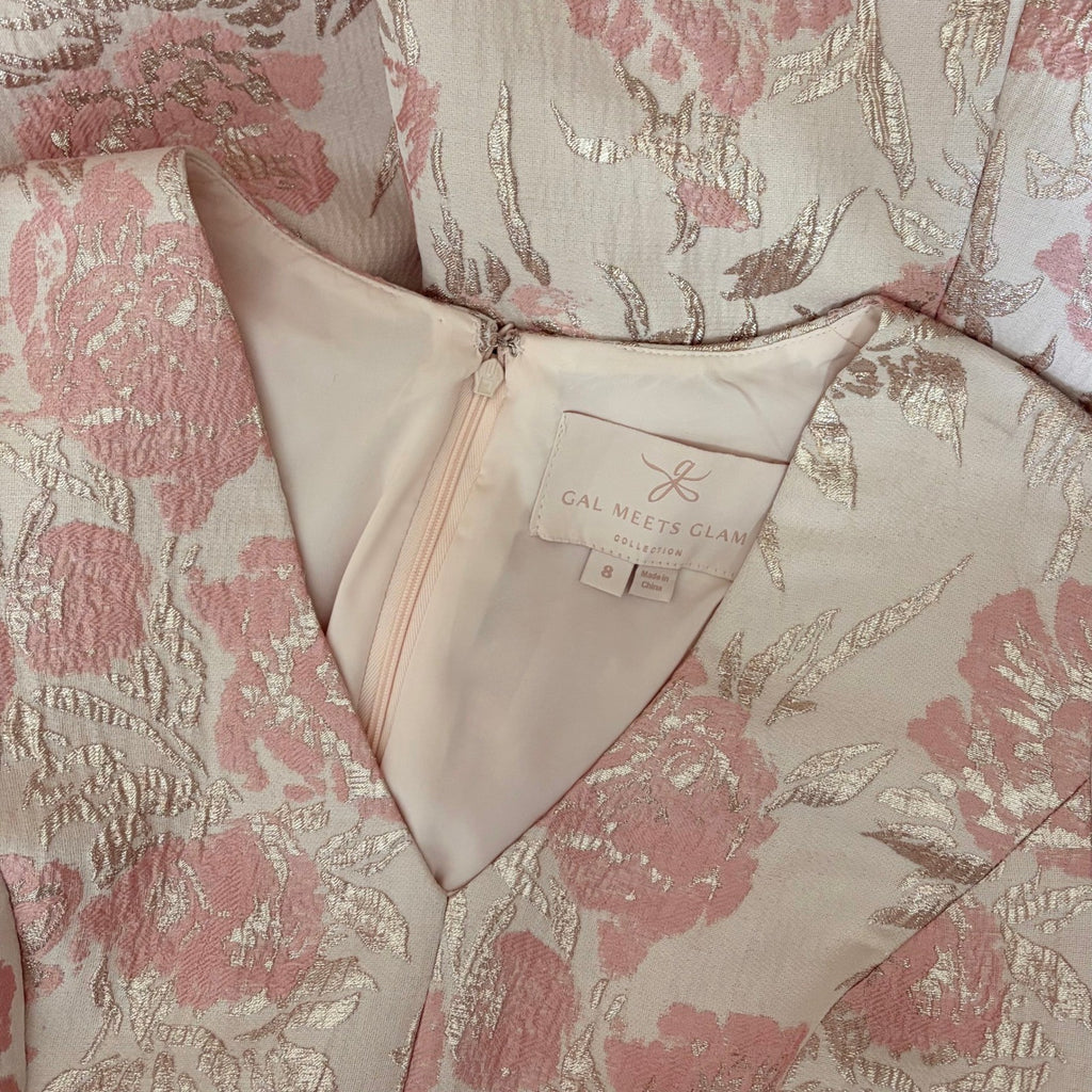 GAL MEETS GLAM Adair Pink Pearl Floral Jacquard Dress Fit N' Flare Pockets 8