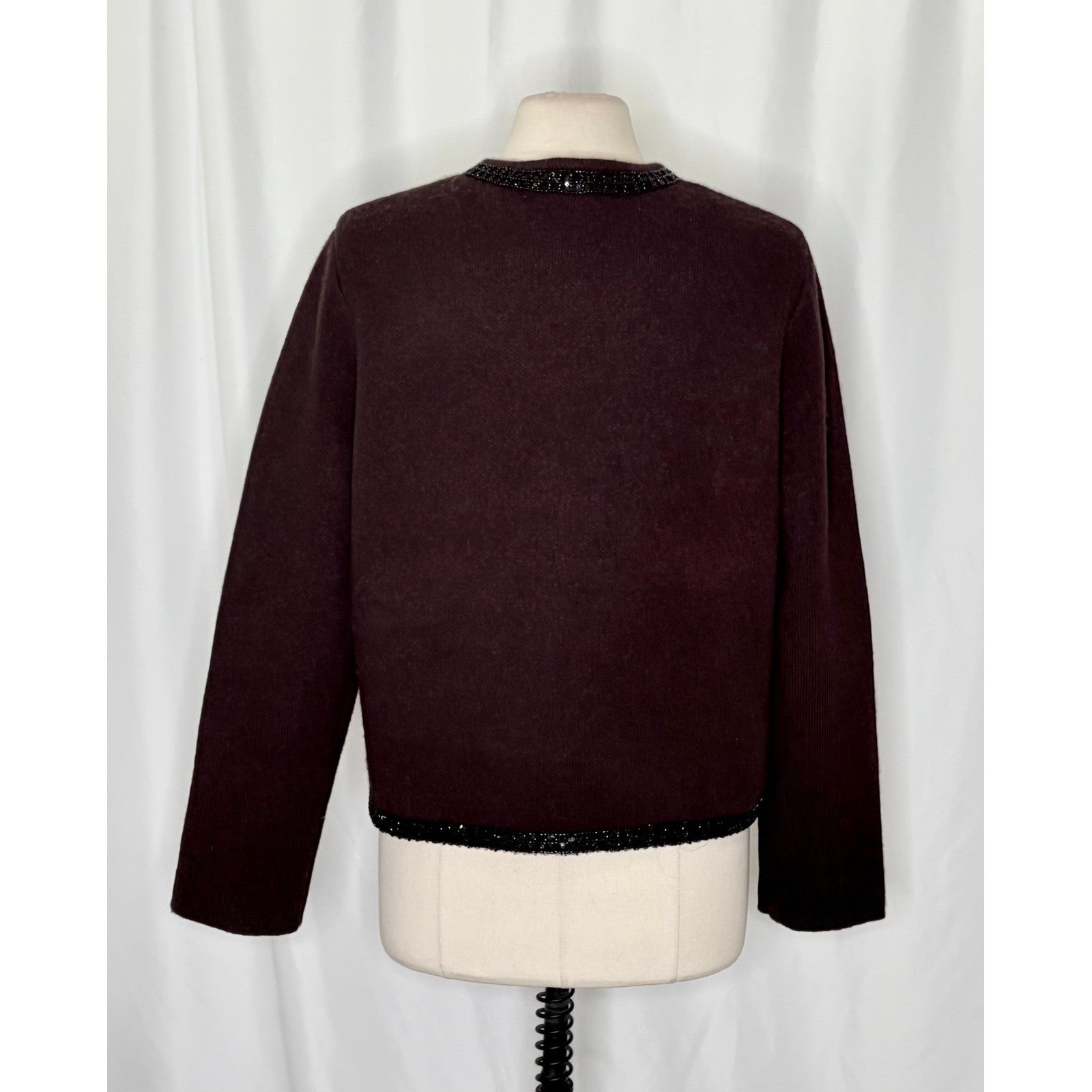 ZARA Wool Beaded Cardigan Sweater Knitwear Embellished Cropped Solid X-Large