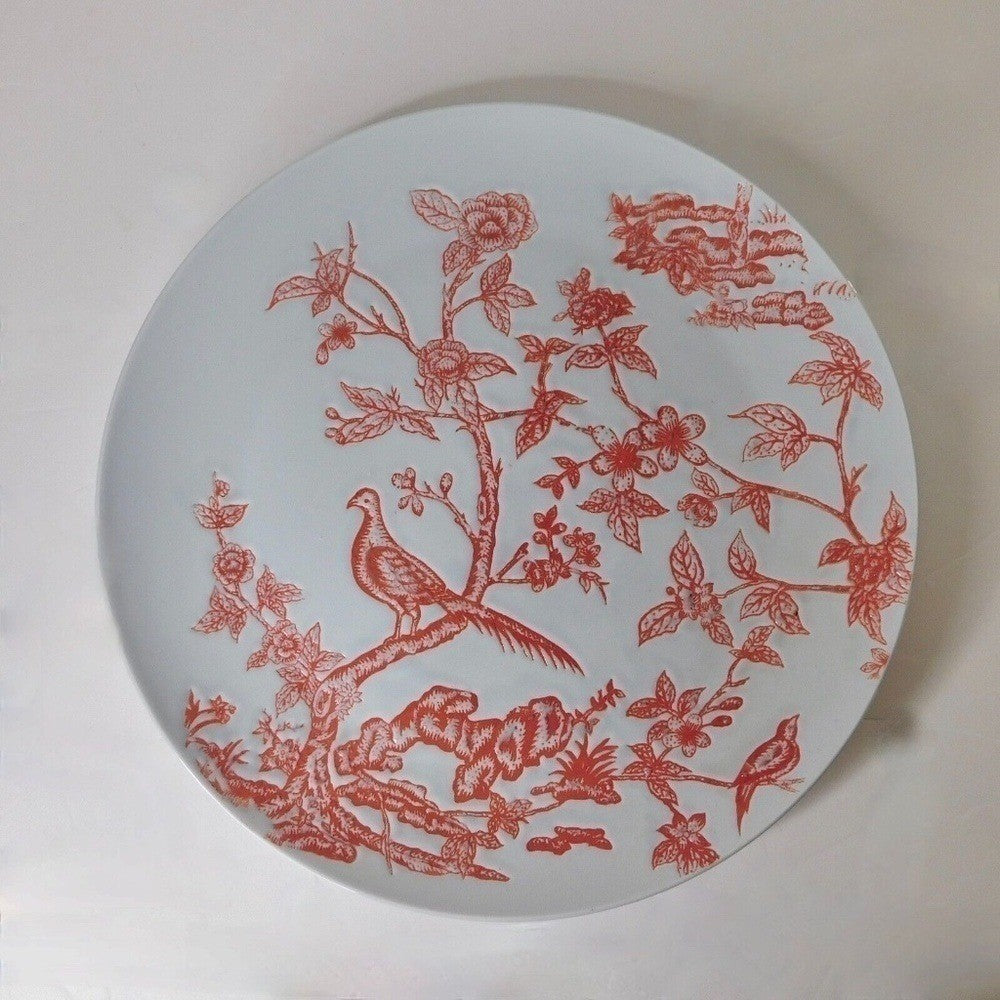 ANTHROPOLOGIE Red White Chinoiserie Serving Platter Dinnerware Porcelain Plate