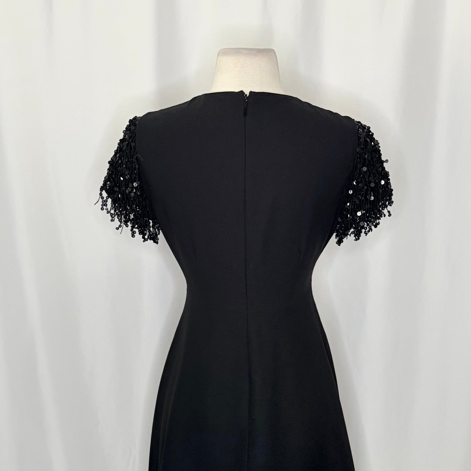 KATE SPADE Sequin Fringe Swing Dress Solid Black Party Glam Embellished Size 2