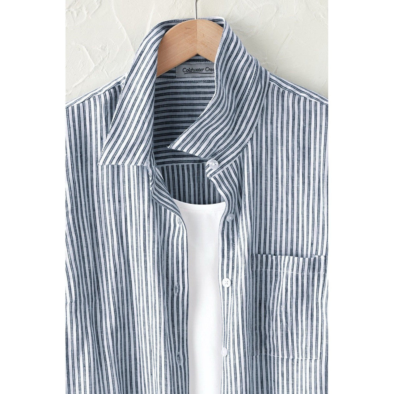 NWT!! COLDWATER CREEK Cross Dyed Striped Linen Tunic Topper Blue White Medium