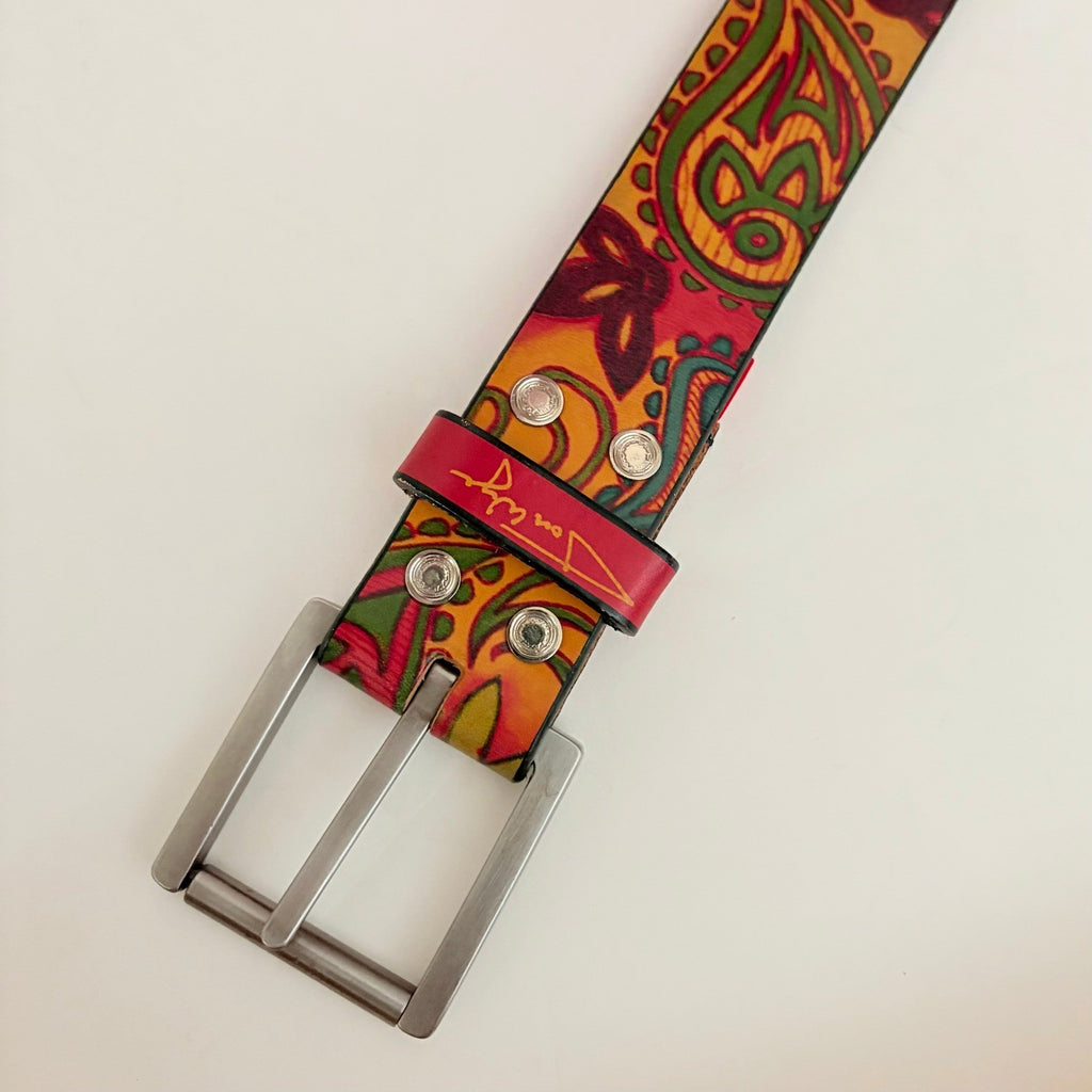 Unisex JON WYE Leather Paisley Belt Western Retro Made in USA Men Women 46"