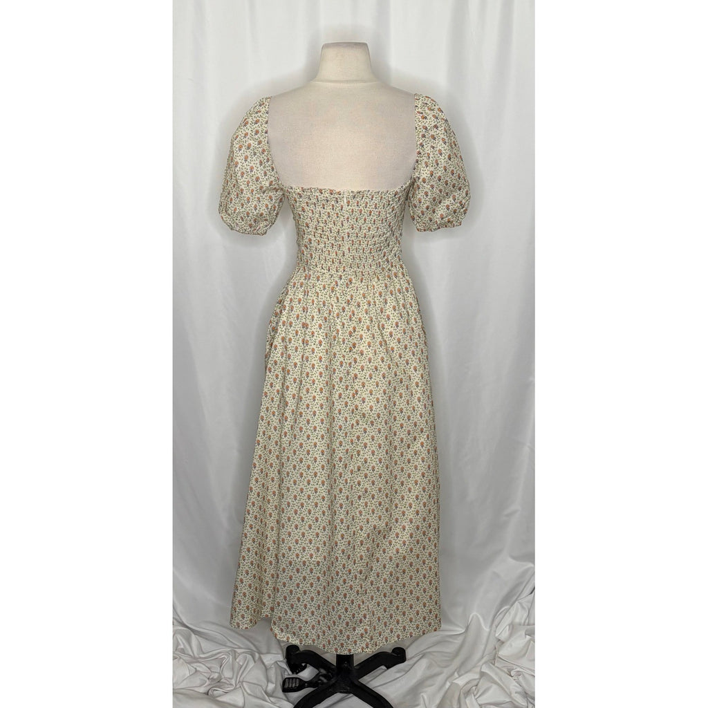 O.P.T. One Pretty Time River Smocked Floral Midi Dress Puff Sleeves X-Small