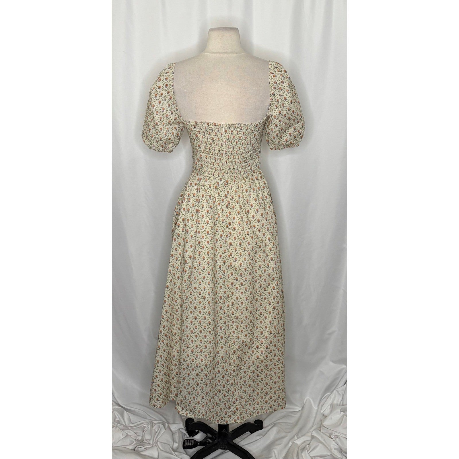 O.P.T. One Pretty Time River Smocked Floral Midi Dress Puff Sleeves X-Small