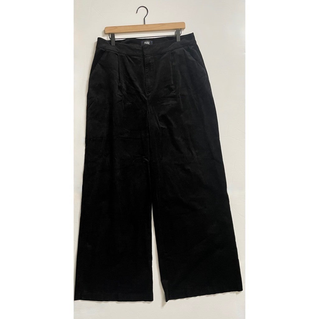 PAIGE Tinesha Corduroy Wide Leg High Rise Pants Solid Black Stretch Size 10