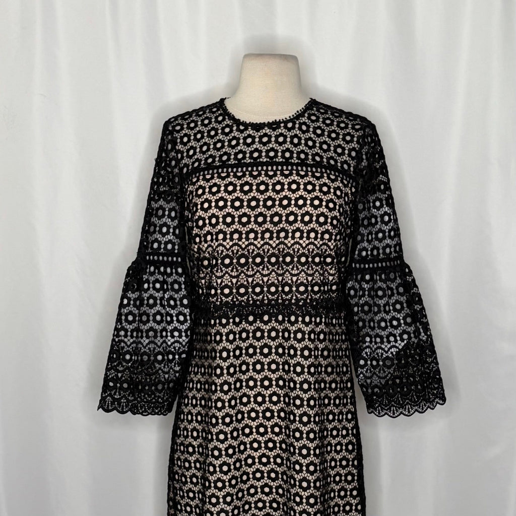 J. CREW Bell Sleeve Black Daisy Guipure Lace Cocktails Little Black Dress 2