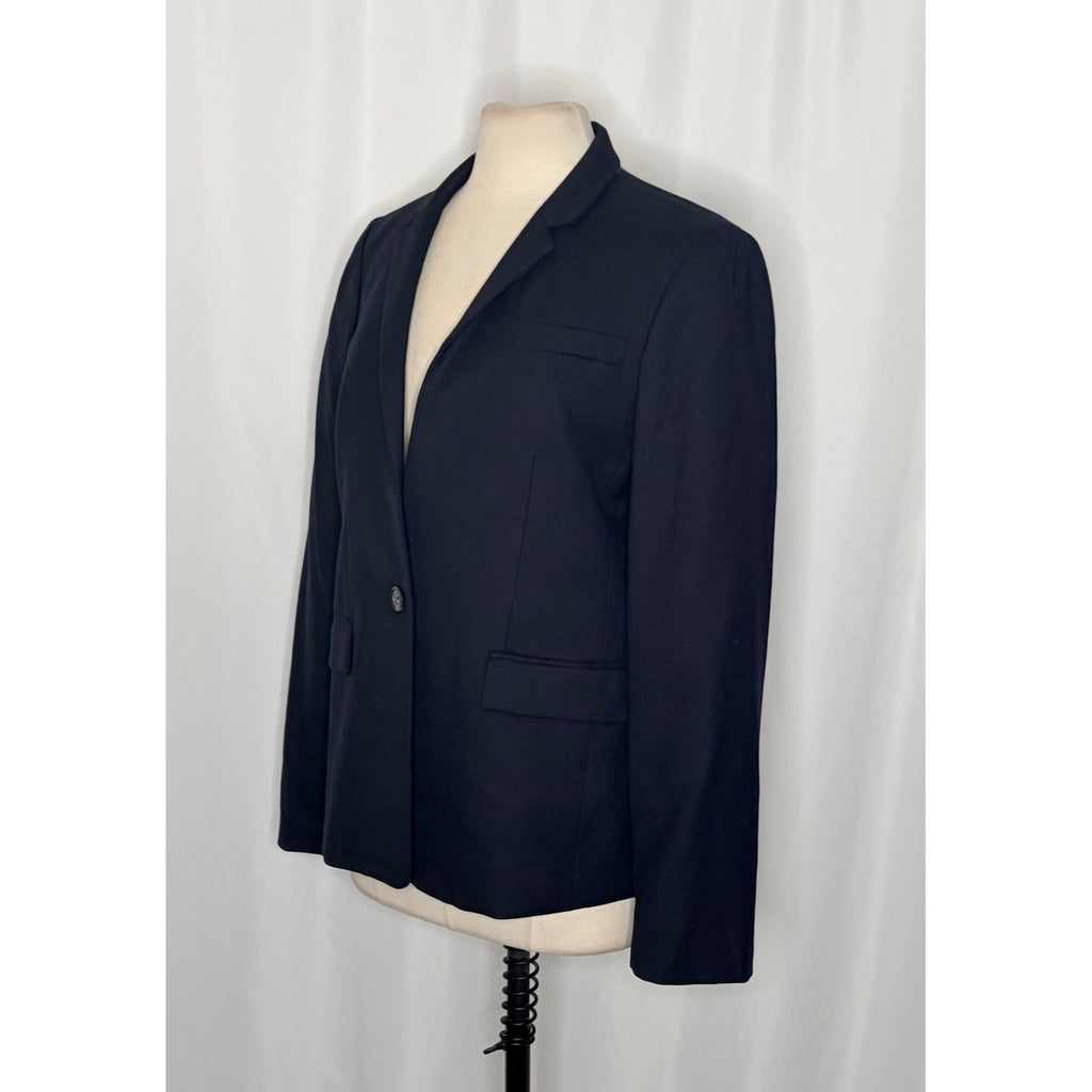 J. CREW Regent Blazer Navy Blue Wool Flannel Striped Lining Single Button 12