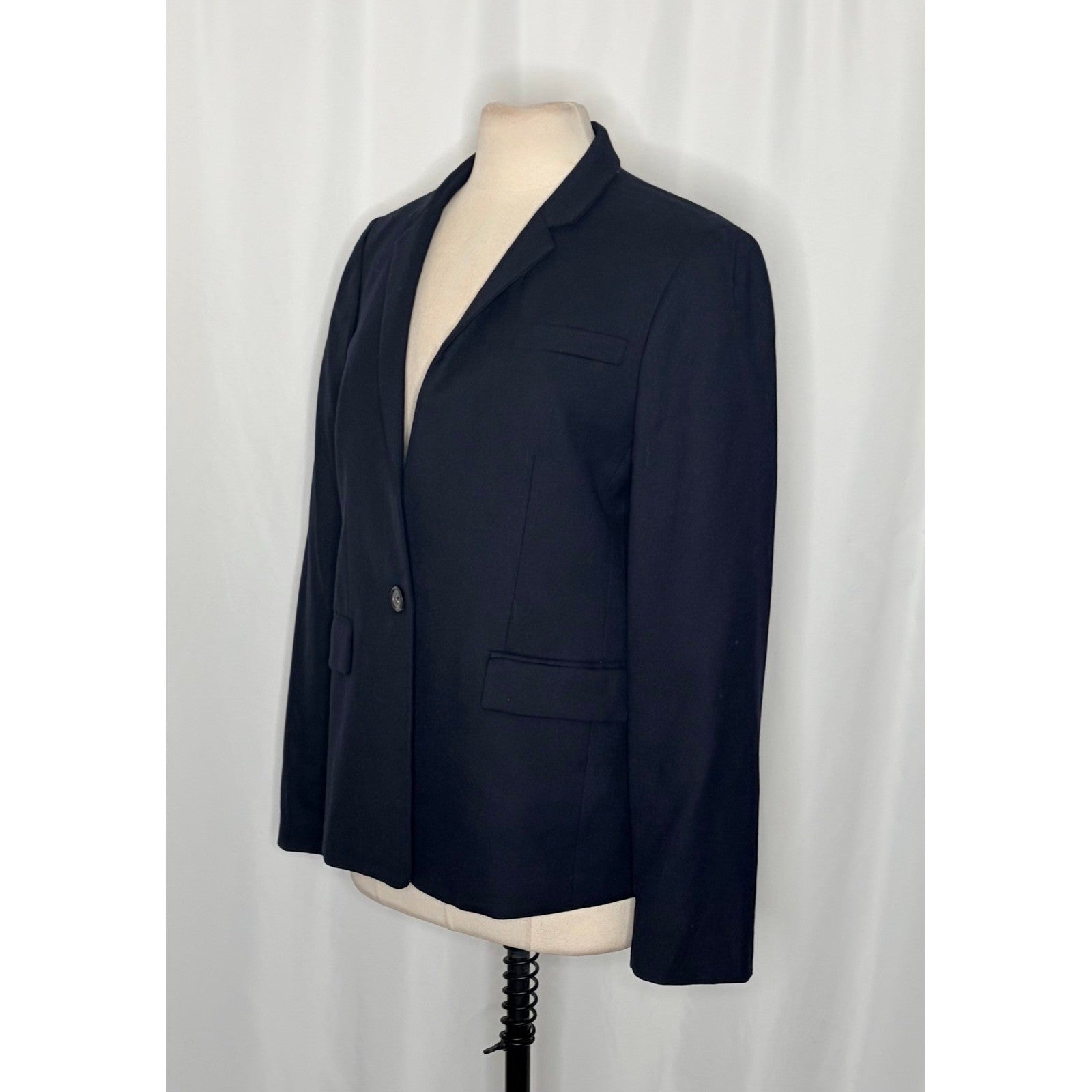 J. CREW Regent Blazer Navy Blue Wool Flannel Striped Lining Single Button 12