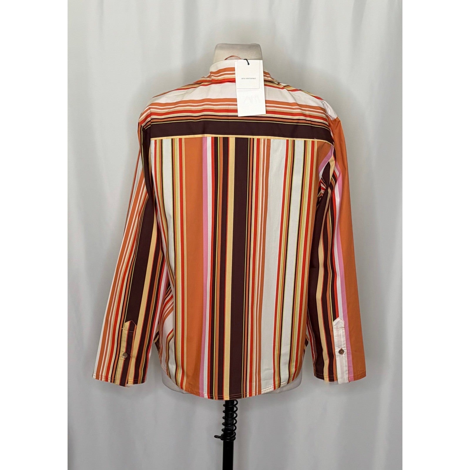 NWT!! ZARA Colorful Striped Buttondown Shirt Top Cotton Notch Collar Small